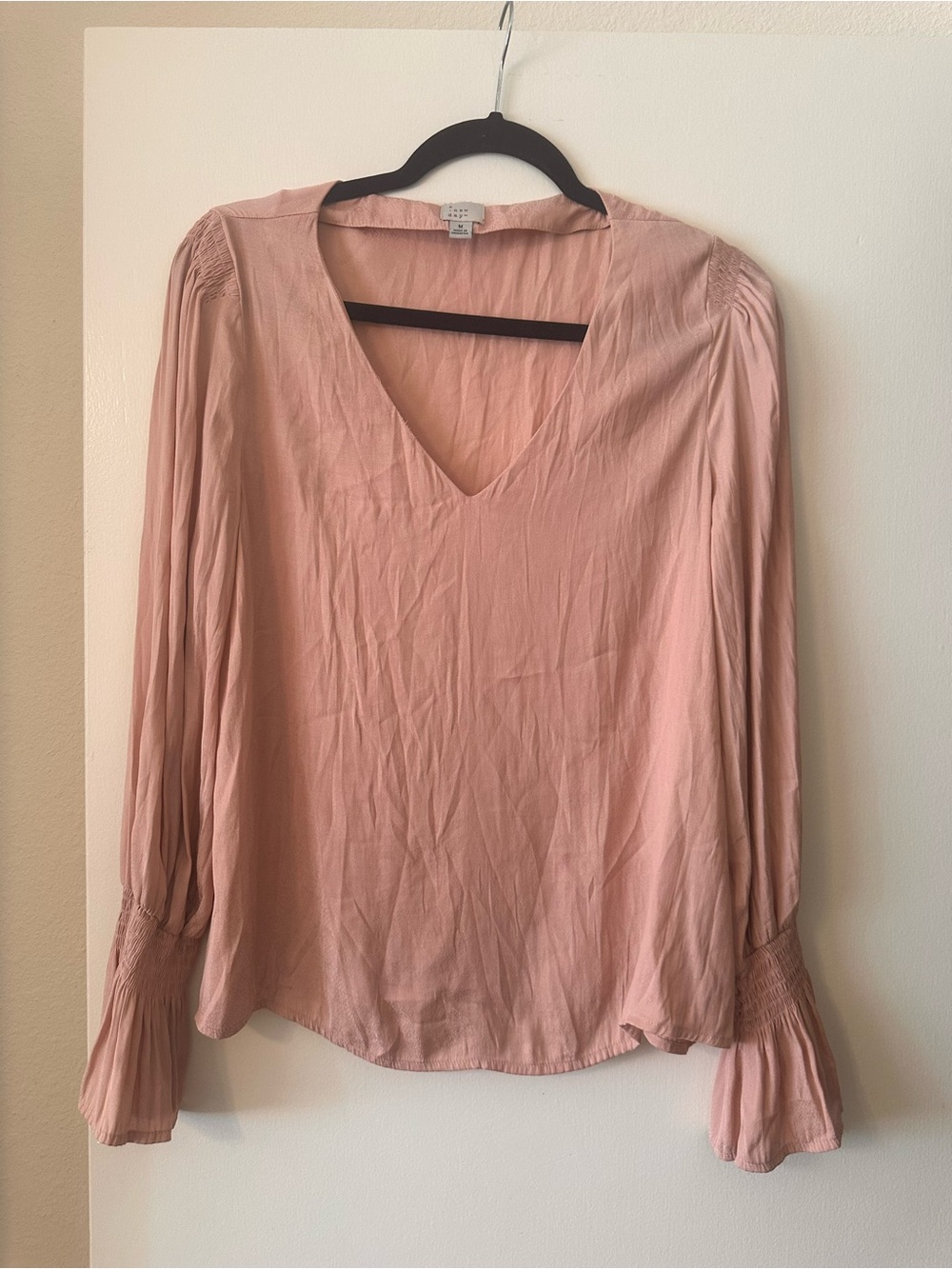 a new day Blush Pink V-Neck Long Sleeve Blouse